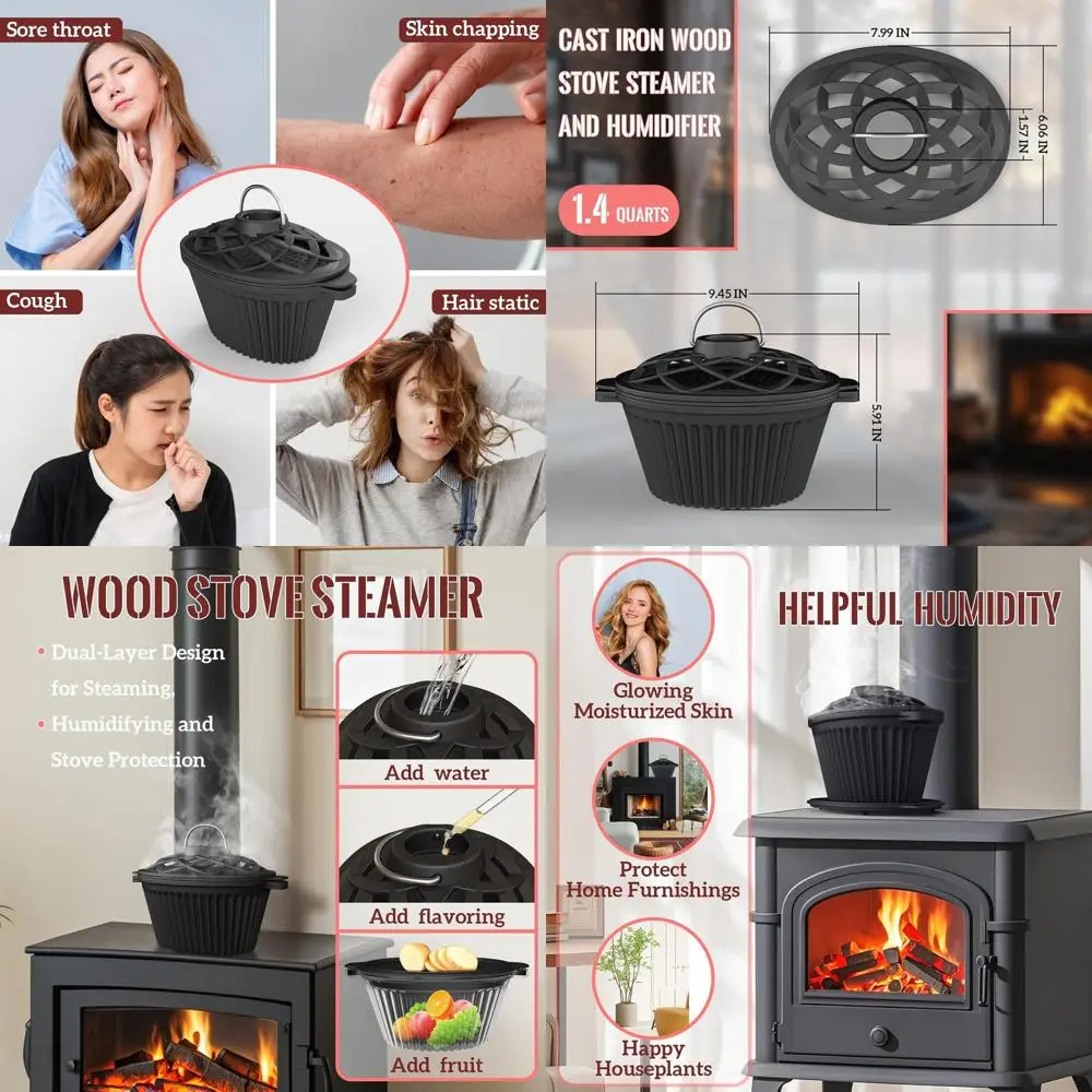 

Каминная пароварка и чугунный увлажнитель объемом 1,4 литра, двухслойная конструкция для пропаривания, увлажнения и защиты плиты