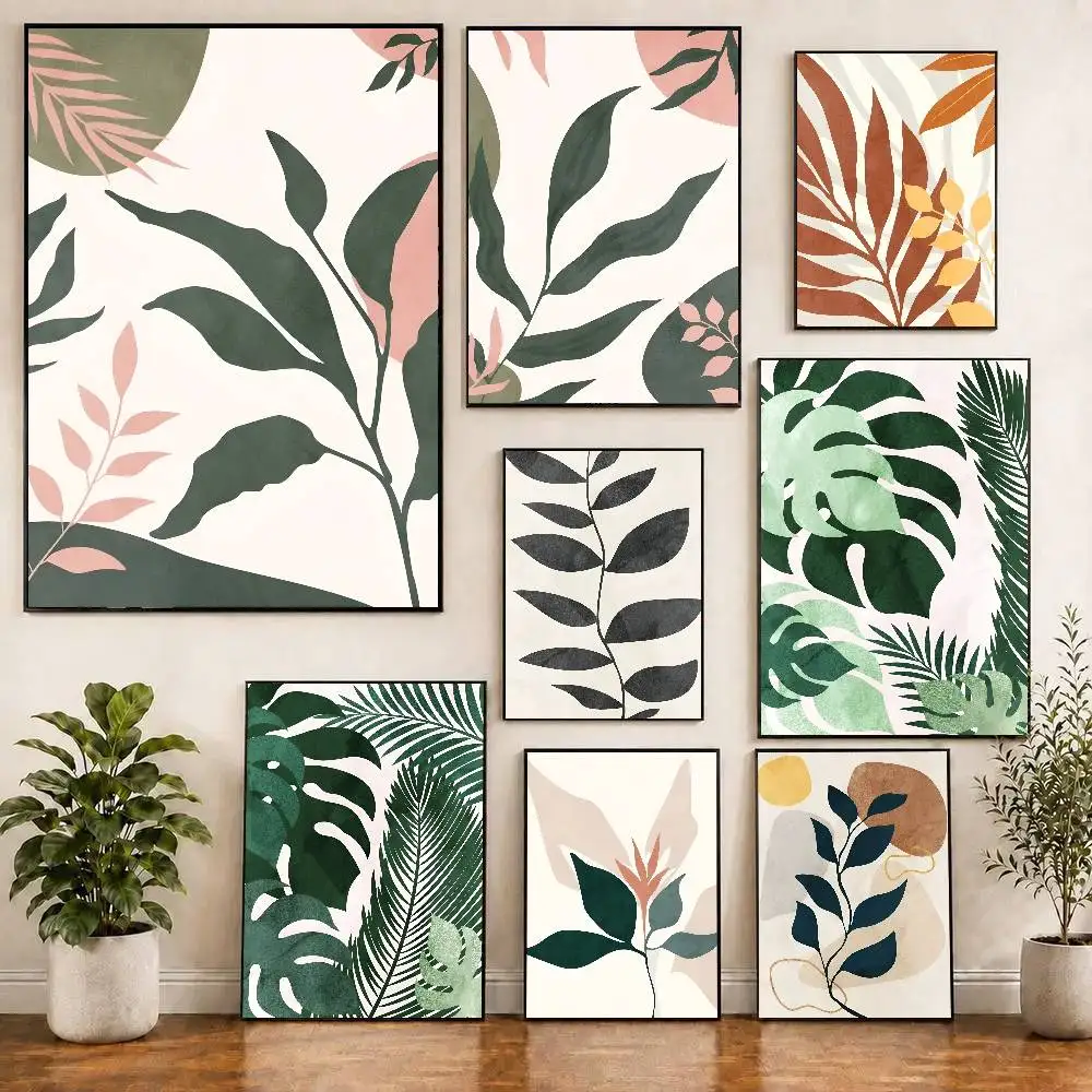 Modern Morandi Color Tropical Plants Poster Self-adhesive Art Room Entrance Restaurant Wall Decor Art Painting