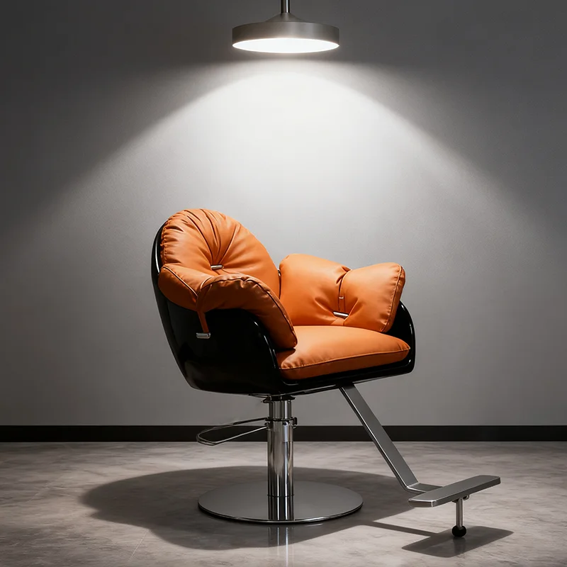 Modern Barbershop Furniture Hairdressing Styling Chair Luxury Silver Metal Round Base Adjustable Height Shaving Barber Chair