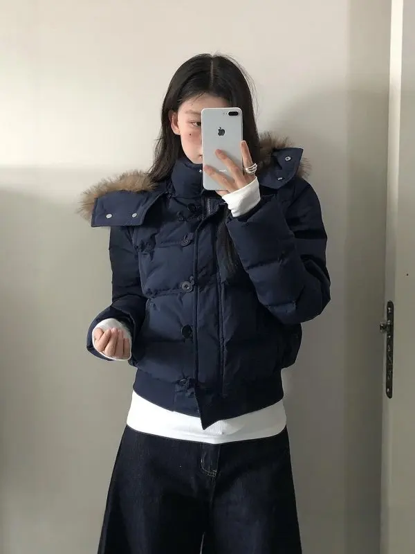 

Slimming ort Thiened Cotton Jaet Women's Faion Spring New Arrival k Blue Zipper ket Warm Commute Sle Coat