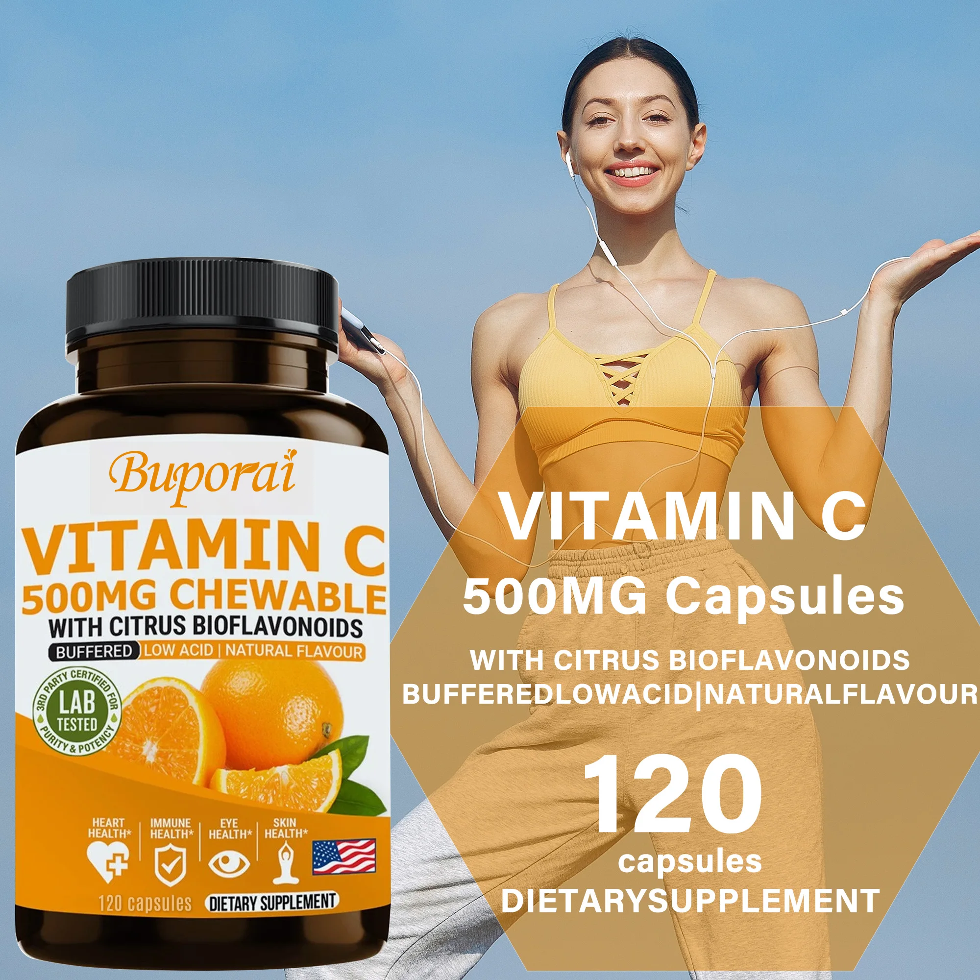 

Витамин С 500 мг — антиоксидантная защита и способствует здоровью костей и суставов, добавок витамина для поддержки здоровой иммунной системы