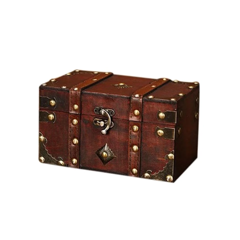 LUDA 2 Pcs Retro Treasure Chest Vintage Wooden Storage Box Antique Style Jewelry Organizer Big & Small