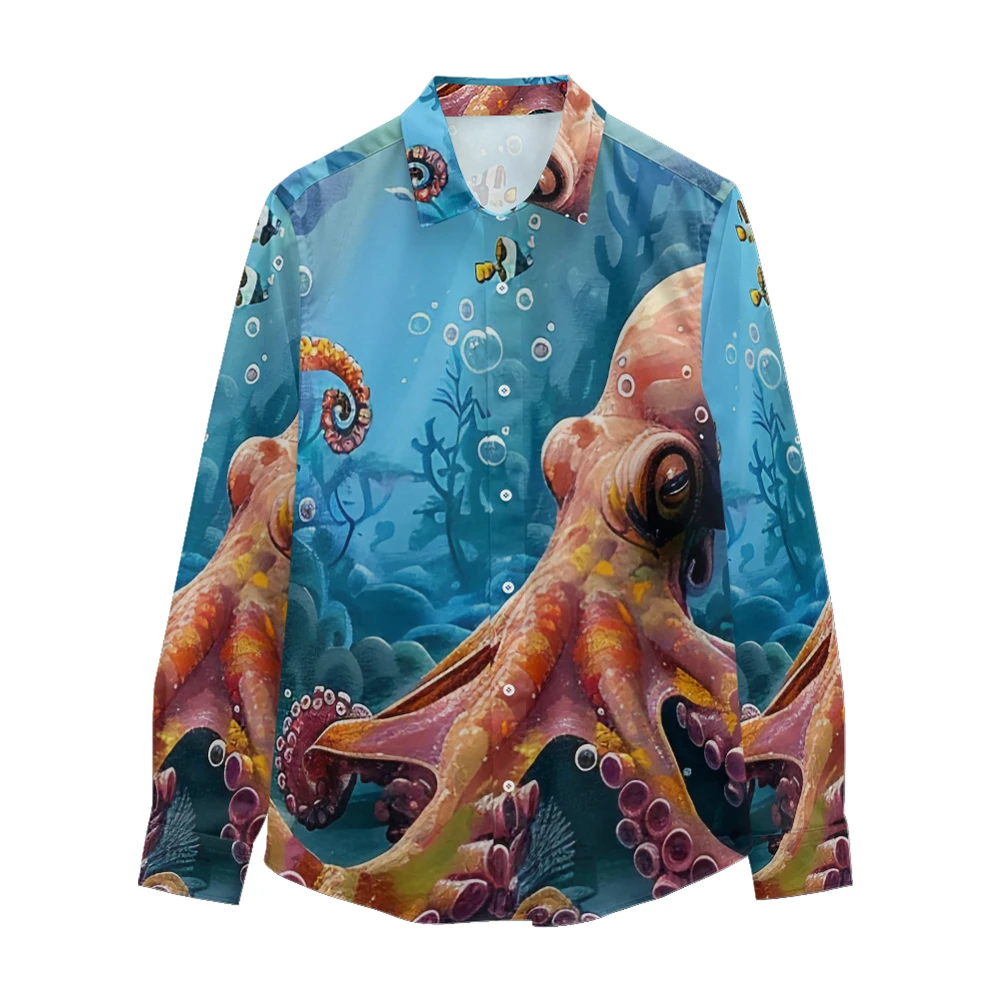 Octopus print long sleeved shirt, Spring and Autumn new style