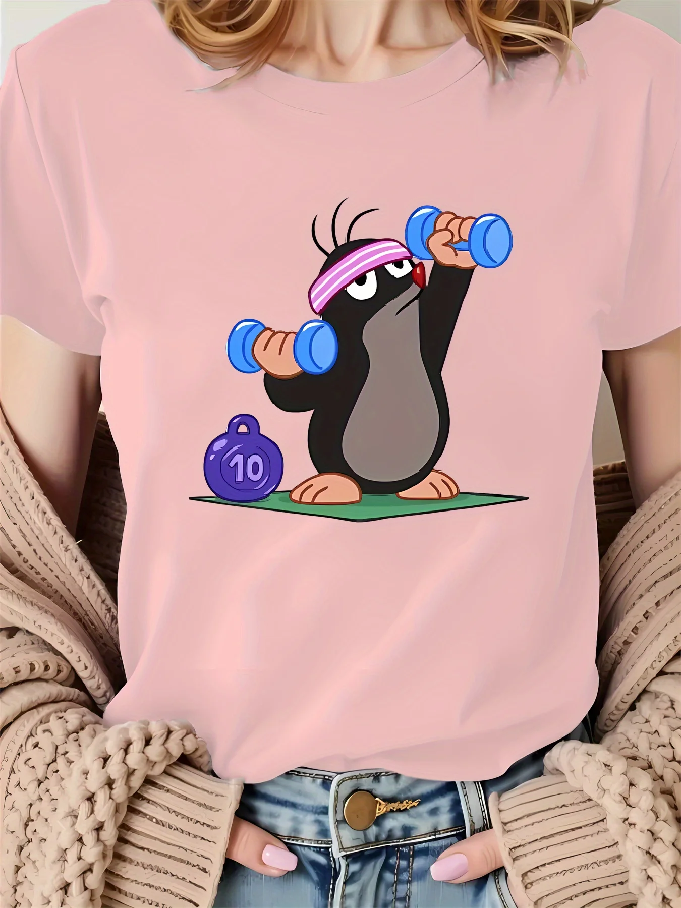 الخلد منقوشة مطبوعة المرأة تي شيرت الانضباط الذاتي اللياقة البدنية قصيرة الأكمام الجولة الرقبة المرأة تي شيرت غير رسمي ملابس الصيف #3