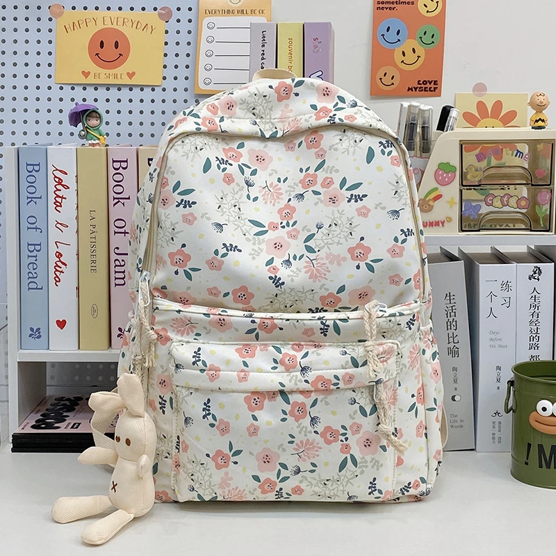 Composite Cloth Large Capacity Backpacks High Quality Floral Cute Durable Schoolbags for Girls 2024 New Style Fashion Versatile