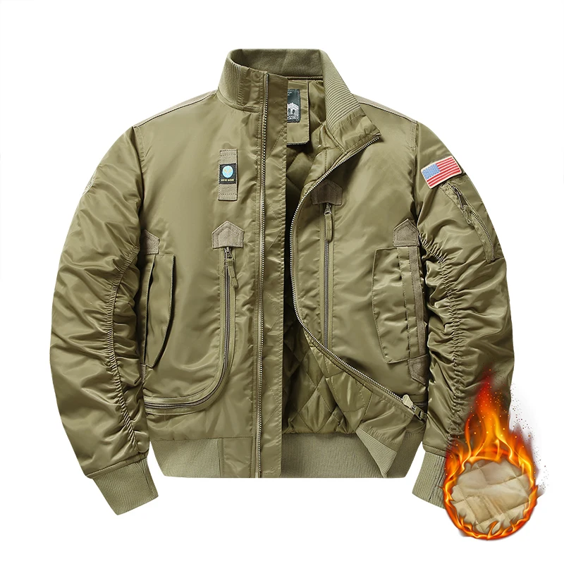 Chaqueta de algodón MA-1 American Pilot para hombre, chaqueta de béisbol gruesa y cálida para otoño e invierno, chaqueta de moda para hombre, chaqueta militar para fanáticos