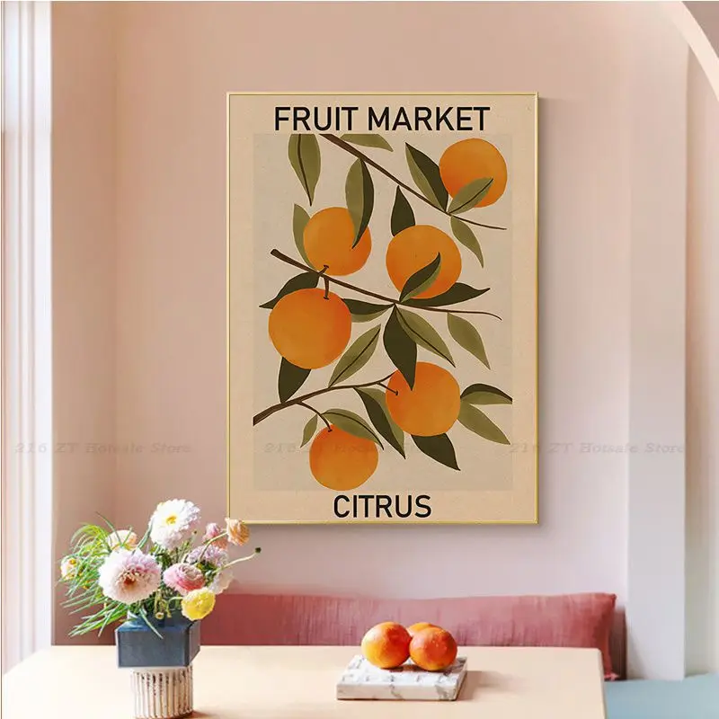 Affiches et impressions vintage sur toile, marché aux fruits, aucun citron, formage gels, art mural orange, peinture, décoration de cuisine