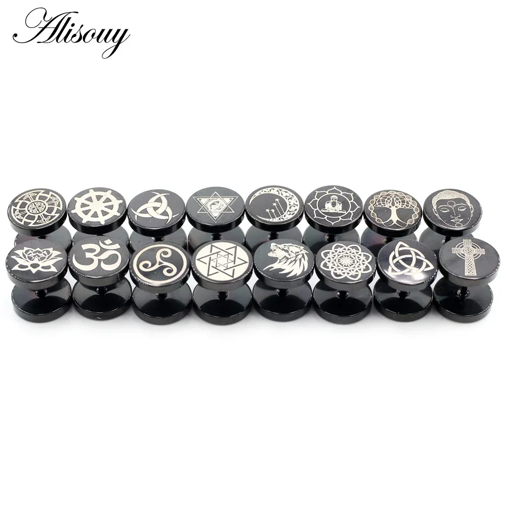 2 Pieces Fashion Moon Flower Cross Star Totem Stainless Steel Unisex Men Women Barbell Ear Stud Earrings Tragus Helix Jewelry