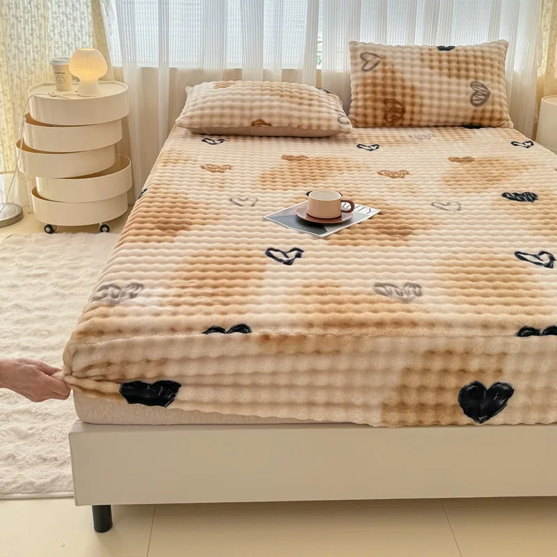 New Premium Flannel Fitted Sheet Elastic Winter Mattress Cover Thick Warm Velvet Bed Linens 150/180/200cm Home Thermal Bedding