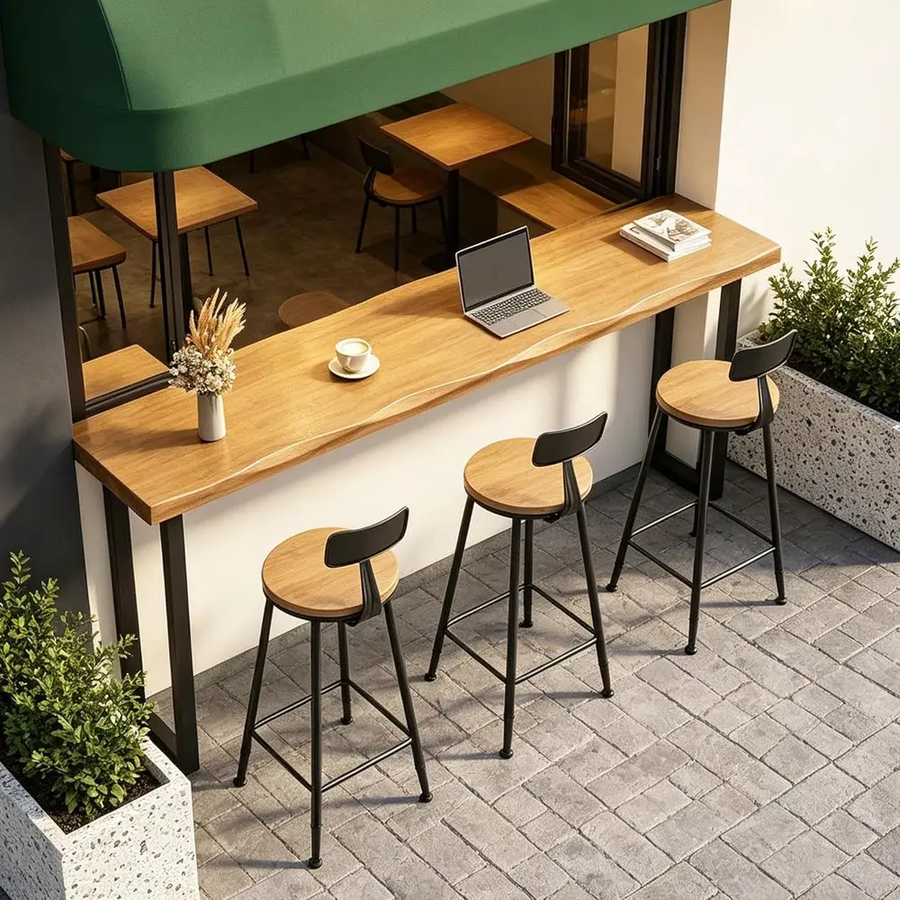 

Rustic 55.1 Counter Height Pub Table, Natural Brown Solid Wood Bistro Table for Kitchen or Home Bar (Stools Not Included)