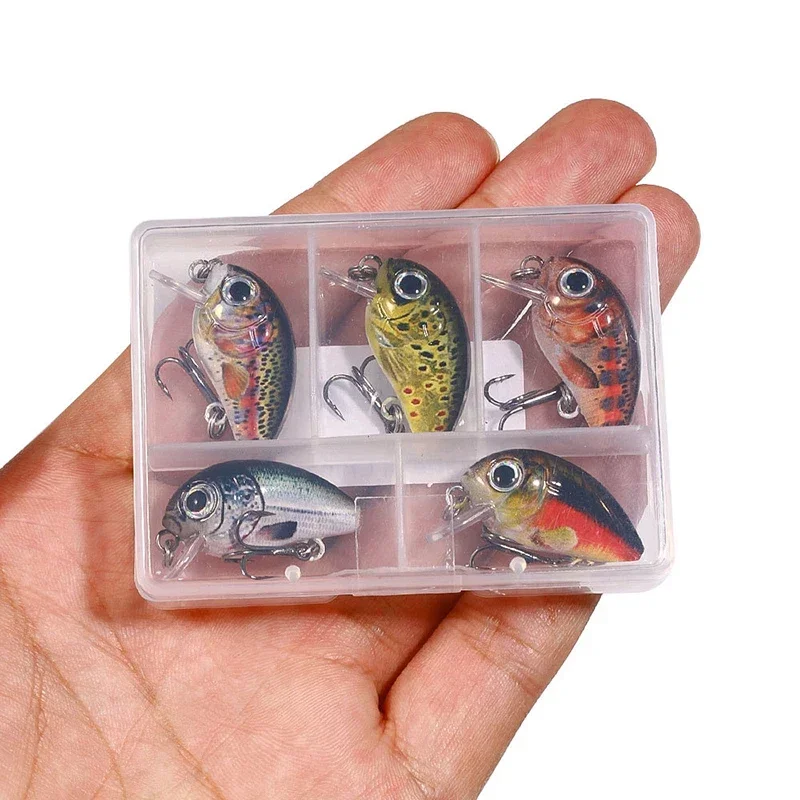 

5Pcs 3cm Bass Fishing Lures Kit Topwater Crankbaits, Wobblers Swimbaits 1.5g/2g for Freshwater/Saltwater Light Fishing Tackle