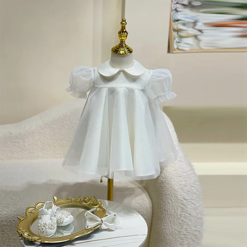 Toddler First Birthday Dress for Baby Girls Spring Children's Ceremony Flower Girl Host Puffy Tulle Princess Dress High-end Styl