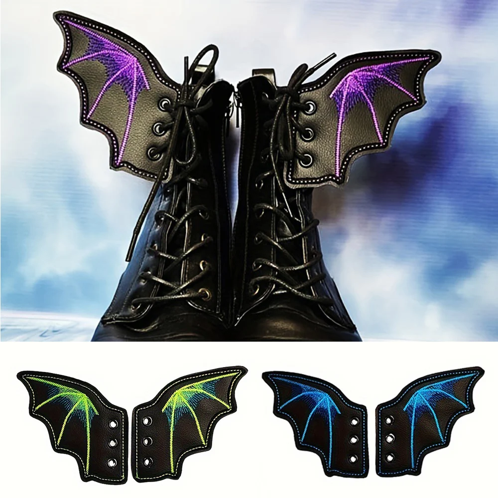 1 Pair Bat Wings Shoe Buckle Boot Buckle Decora for Halloween Black Purple Boots Shoe Accessories Handmade Embroidery Fashion