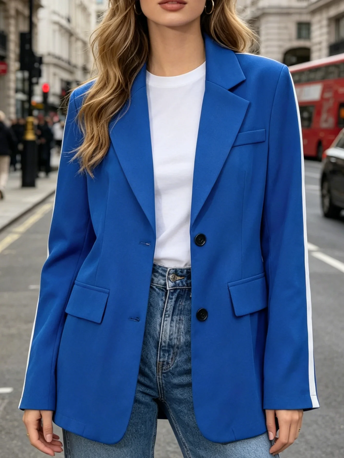 

Women's 1pc Solid Color Suit Jacket Office Elegant Blazer with Side Stripe Detail for Work & Daily Wear Spring/ Fall