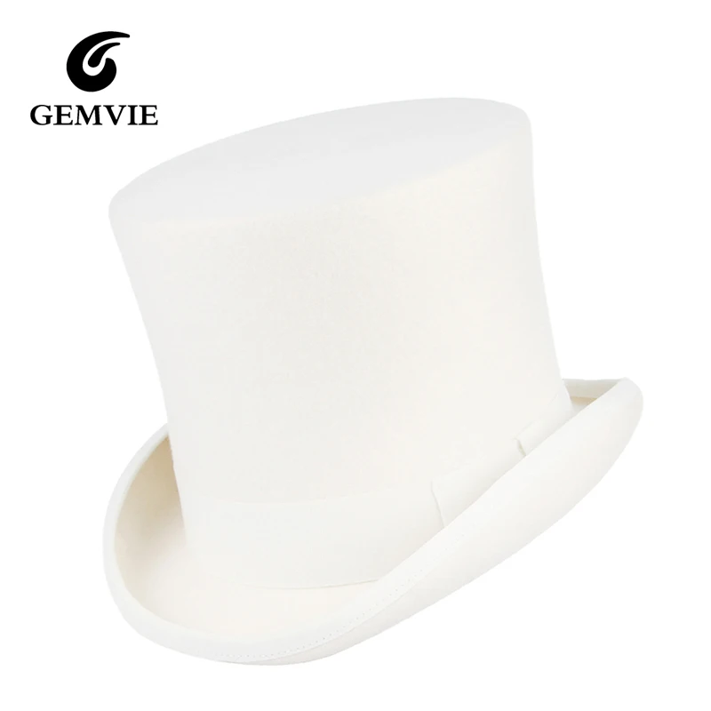 

GEMVIE 100% шерсть, черно-белая британская джентльменская цилиндрическая шляпа, цилиндры для выступлений на сцене, ретро-волшебная индивидуальная шляпа-федора
