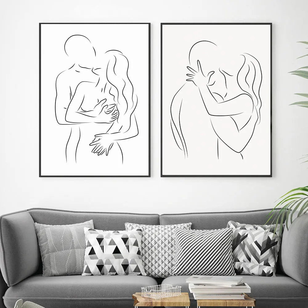 Minimalist Romance Abstract Poster Lovers Line Art Print Couple Nude Canvas Painting Modern Wall Picture For Living Room Decor