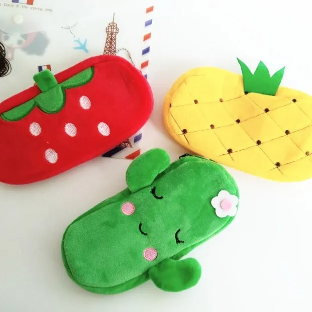 Creative fruit pencil case, super soft printed rectangular stationery bag, featuring watermelon, dragon fruit, lemon, and monkey