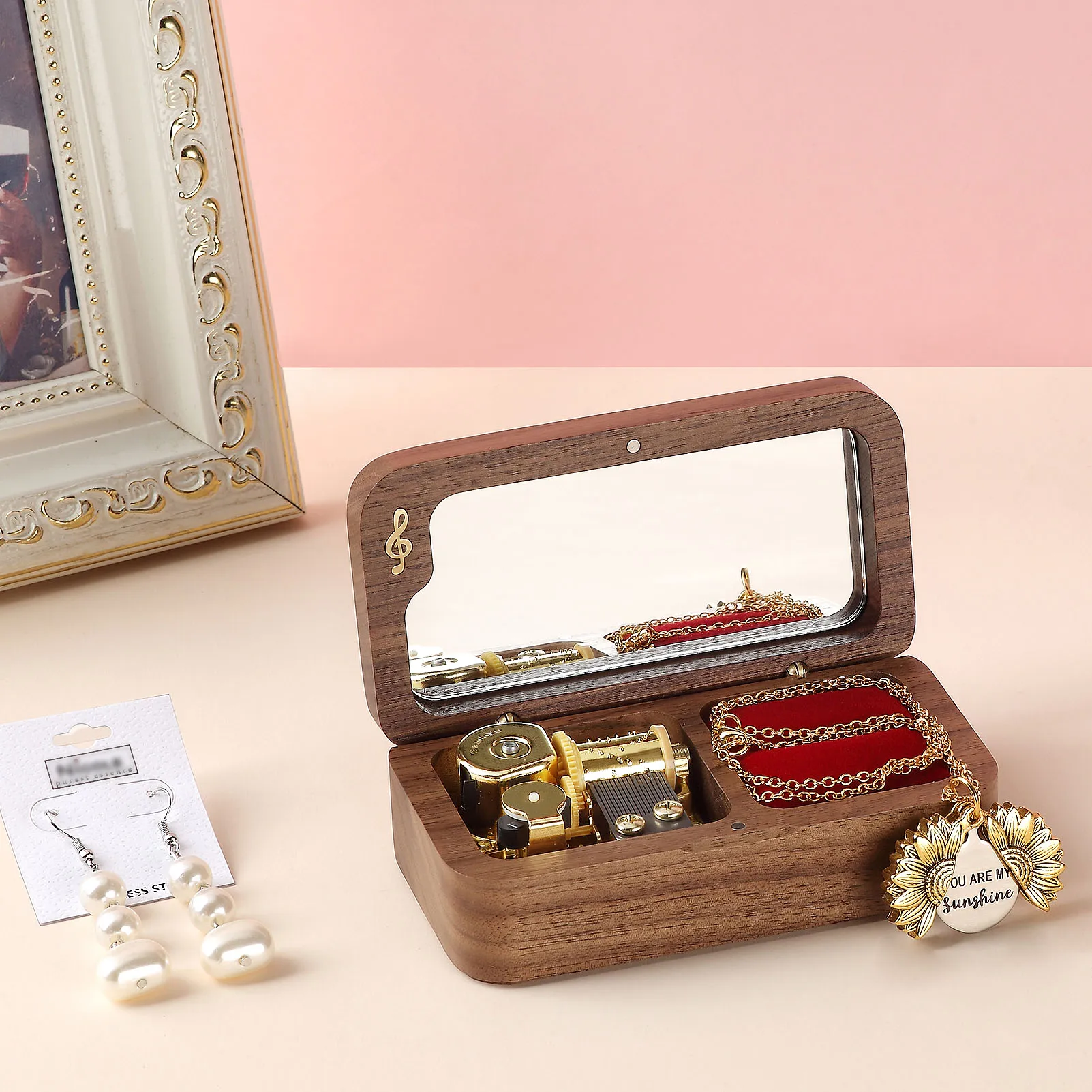 Roosiking-caja de madera de nogal para anillos, organizador de joyas, regalo familiar para el Día de San Valentín, Navidad y Año Nuevo (Tune:Anastasia)