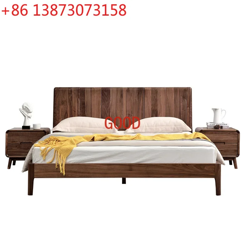Light Luxury Master Bedroom Double Bed Modern Minimalist Log Retro Bed