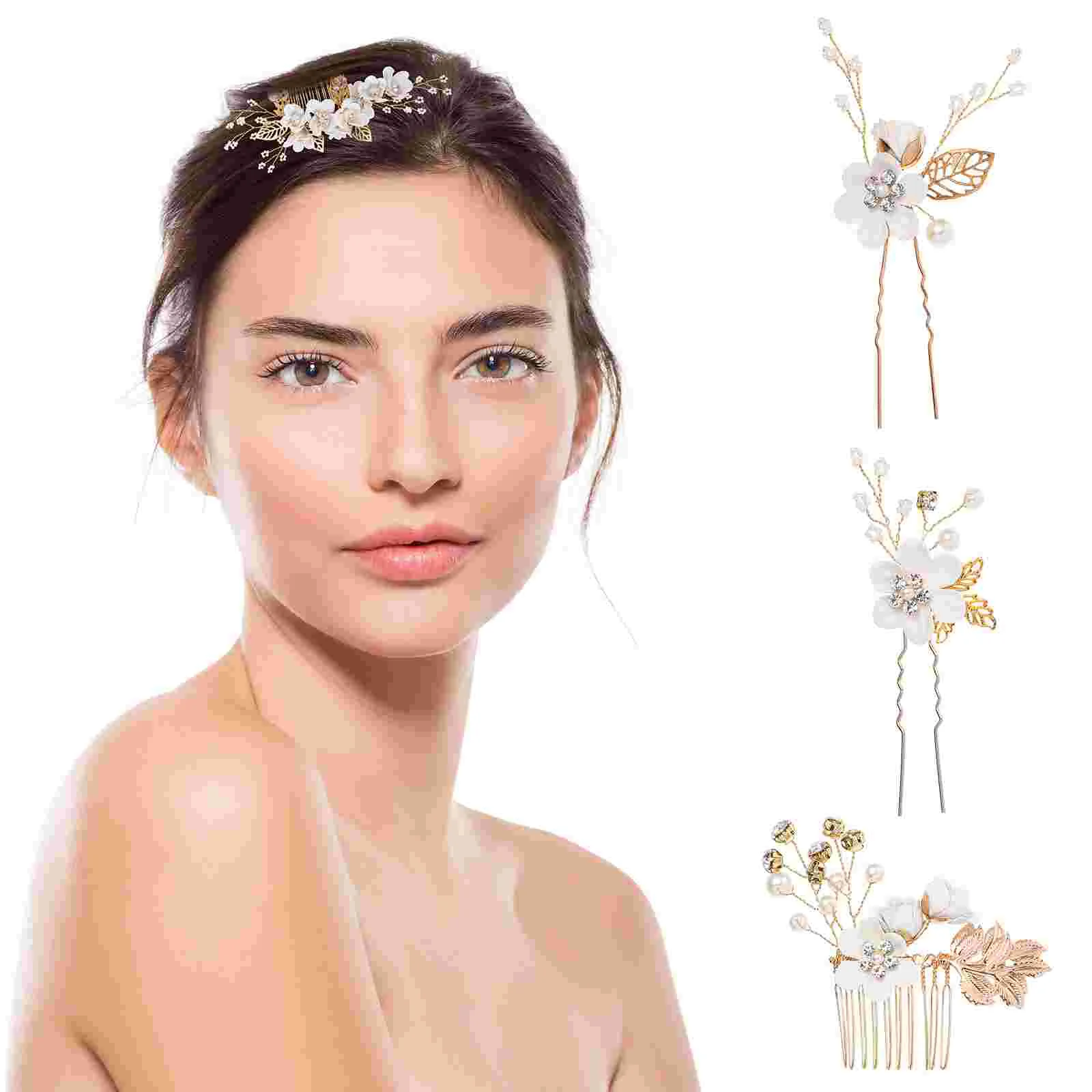 

Hair Comb Set Bridal Pin Supplies Rhinestones Wedding Shaped Clip Girl Accessories for The Flowers Veil