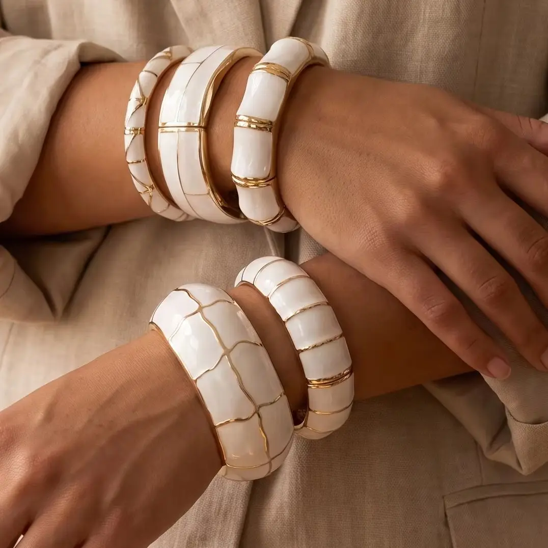 Bracelets de bras épais en émail irrégulier style punk pour femmes, blancs, surdimensionnés, style bohème, bijoux de vacances, cadeau de style Old Money