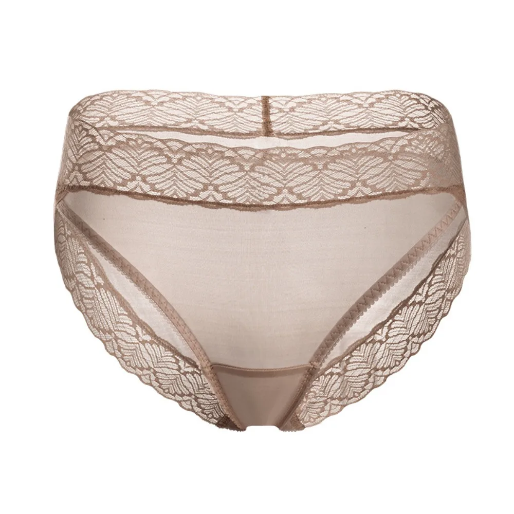 ملابس داخلية نسائية غير رسمية رفيعة متوسطة الارتفاع من حرير التوت الطبيعي دانتيل مثير مريح للتنفس سروال مثلث صديق للبشرة #5