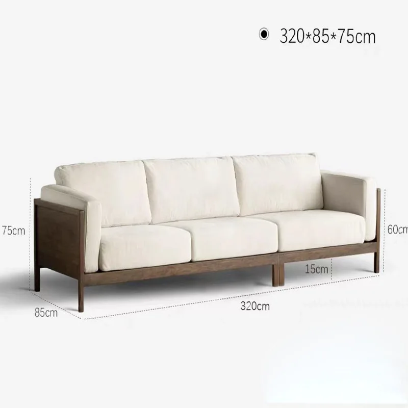 

Manufacturer customized wood sofa three-seat cushion sitting and resting integrated new Chinese fabric black walnut soft sofa