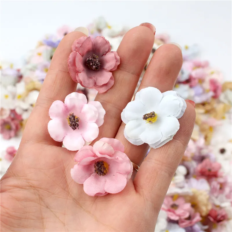 3cm 50/100pcs Multicolor Daisy Flower Head Mini jedwab sztuczny kwiat na ślub zaręczyny dekoracje na domowe przyjęcie DIY