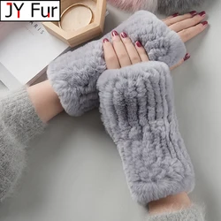 New Arrival Female Natural Rabbit Fur Gloves Knitted Warm Real Rex Rabbit Fur Mittens Women Winter Outdoor Rex Rabbit Fur Gloves