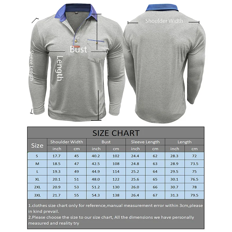 Langarm-Poloshirt für Herren, lässig, schmale Passform, Henley-Kragen, T-Shirt mit Tasche, Smart Blend Tops – Detail 1