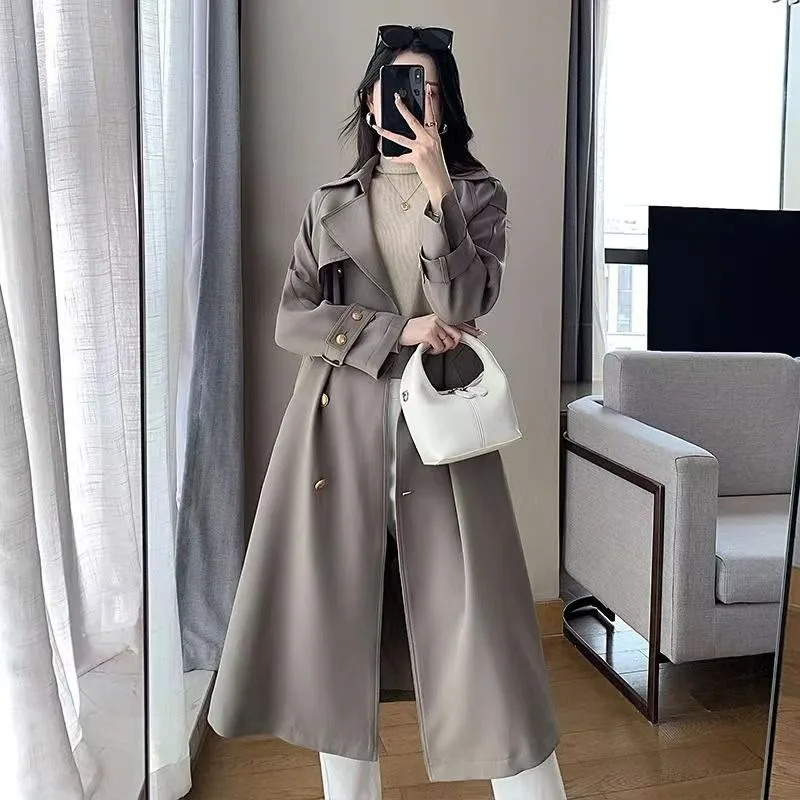 

Korean Fashion Women's Windbreaker Long Below The Knee Spring Autumn High Sense Slim Outwear Leisure Double Breasted Trench Coat