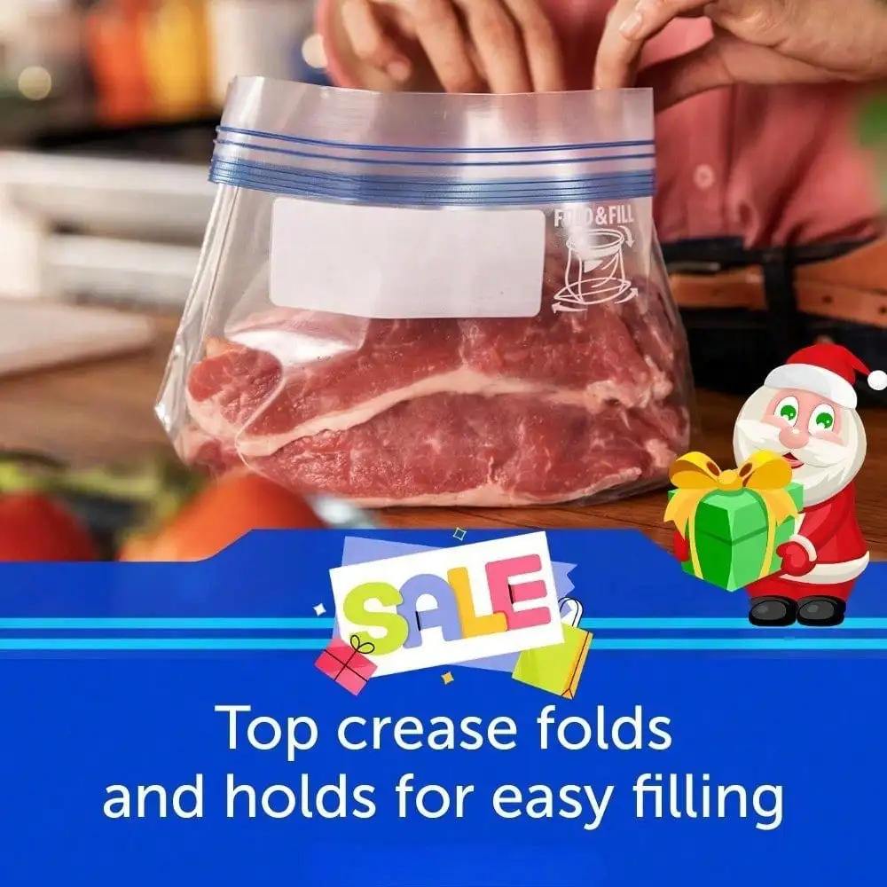

80 gallon frozen storage bag, keeps open design, easy to use, microwaveable, perfect for splitting cooking pieces into freezers