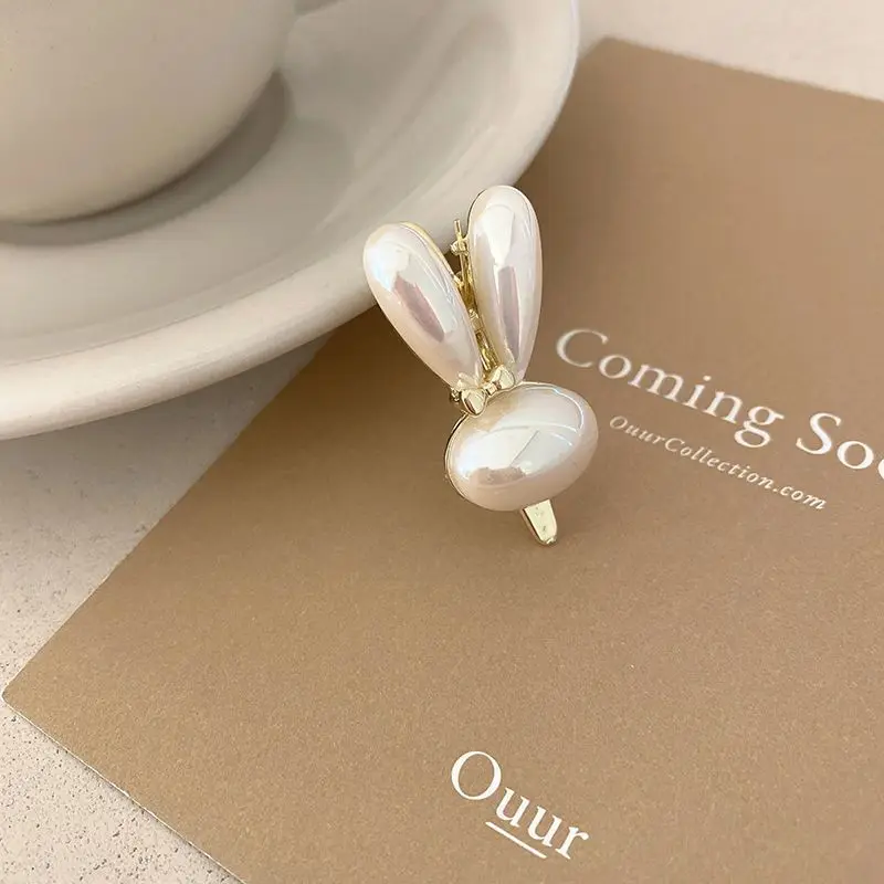 قطعة واحدة من مشبك شعر لؤلؤ الأرنب الصغير، إكسسوار مشبك جانبي للنساء، مشبك شعر على الطراز الأجنبي للجبهة، مشبك منقار البط #6