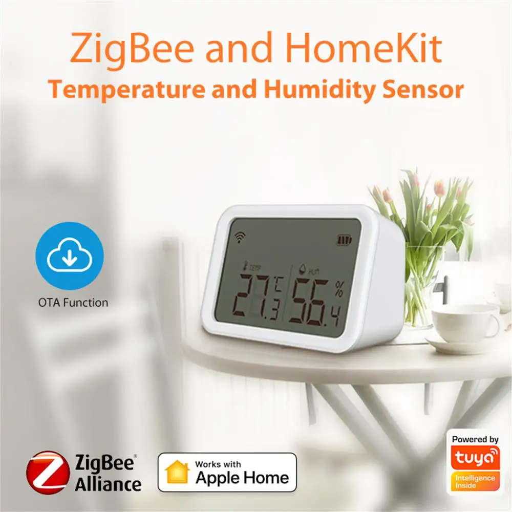 

Датчик температуры и влажности Tuya для умного дома ZigBee/HomeKit с ЖК-экраном, работает с Alexa Google Home Smart Life Security