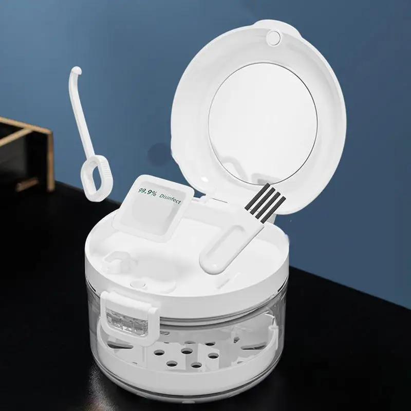 

Orthodontic retainer box for double layer braces soaking invisible teeth prosthesis cleaning portable belt case