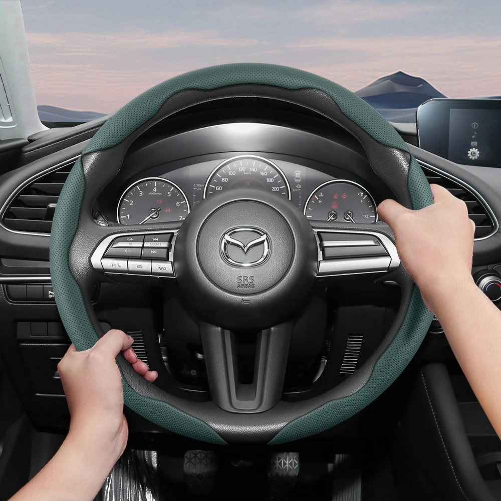 

Suitable for Mazda Breathable Holes Leather Steering Wheel Cover Segmented 2 3 6 Cx5 Cx3 7 9 30 80 6gh BT50 Mx5nd RX-8 Fastback