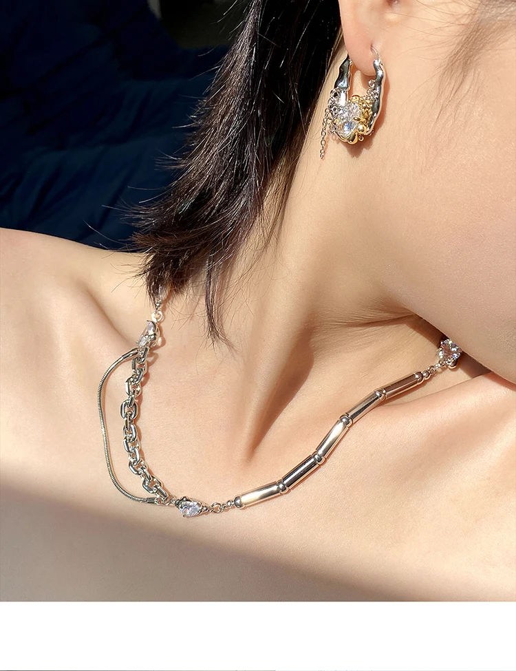 Brass With White Gold Real Pearl Zircon Layered Chain Necklaces Women Jewelry Punk Party T Show Designer Club Ins Japan Korean