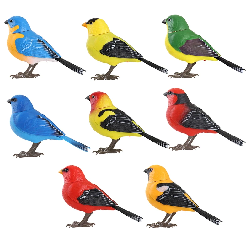 Elektrisch zingend tjilpen robotvogelspeelgoed, geluids- en bewegingsgeactiveerd interactief vogelbeeldje werkt op batterijen voor kinderen