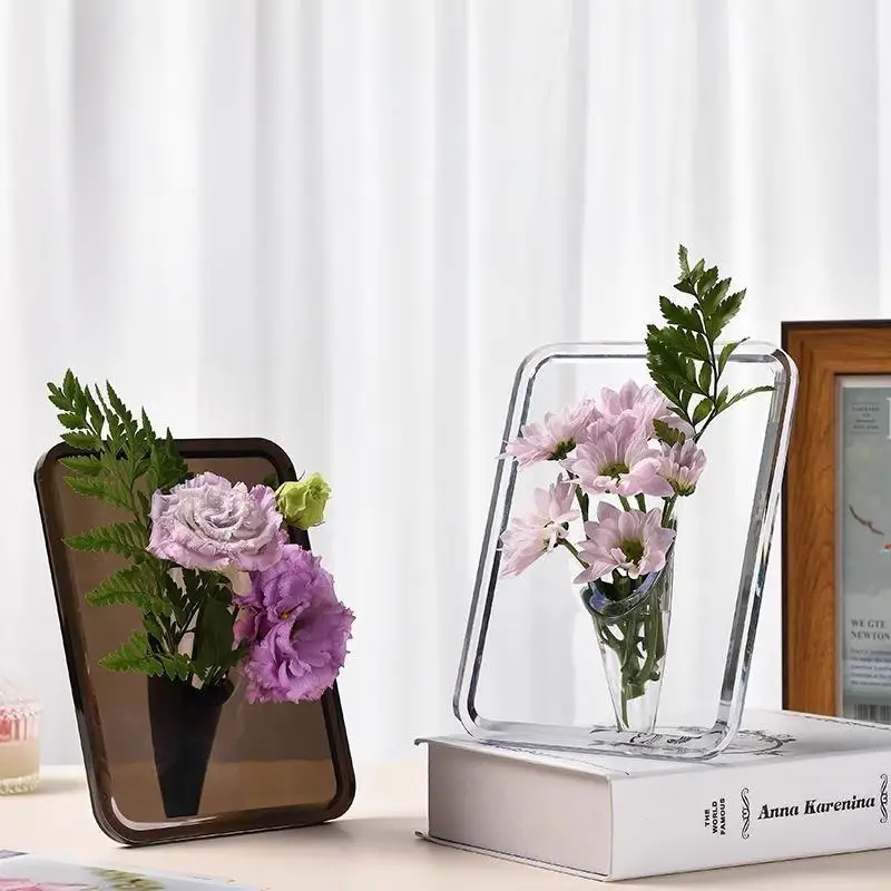 【Peace】Photo Frame Vase Simple Transparent Acrylic For Hydroponic Flower Arrangement Entryway Vase Living Room Ornament