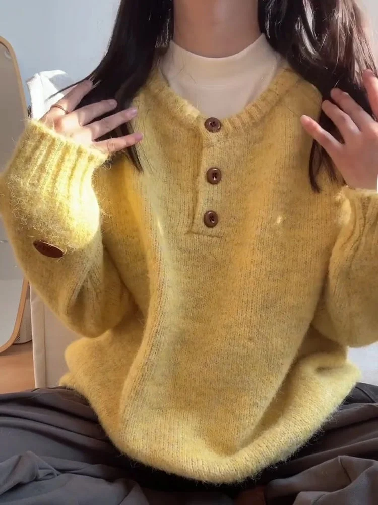 秋冬用ゆったりニットロングスリーブセーター、快適なスウェット、通勤にも使えるおしゃれなセーター