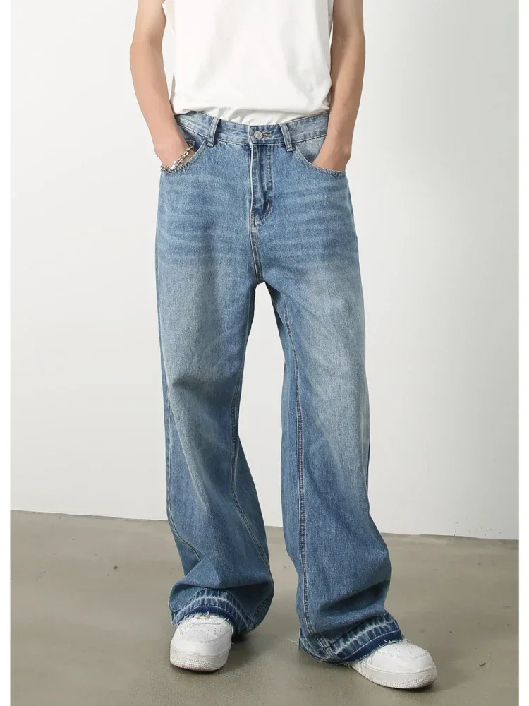 

Jeans Men Denim Pant Long Pants Straight Trousers Loose Casual Splice Regular Button Pocket High Waist Autumn Winter 2024 Jean