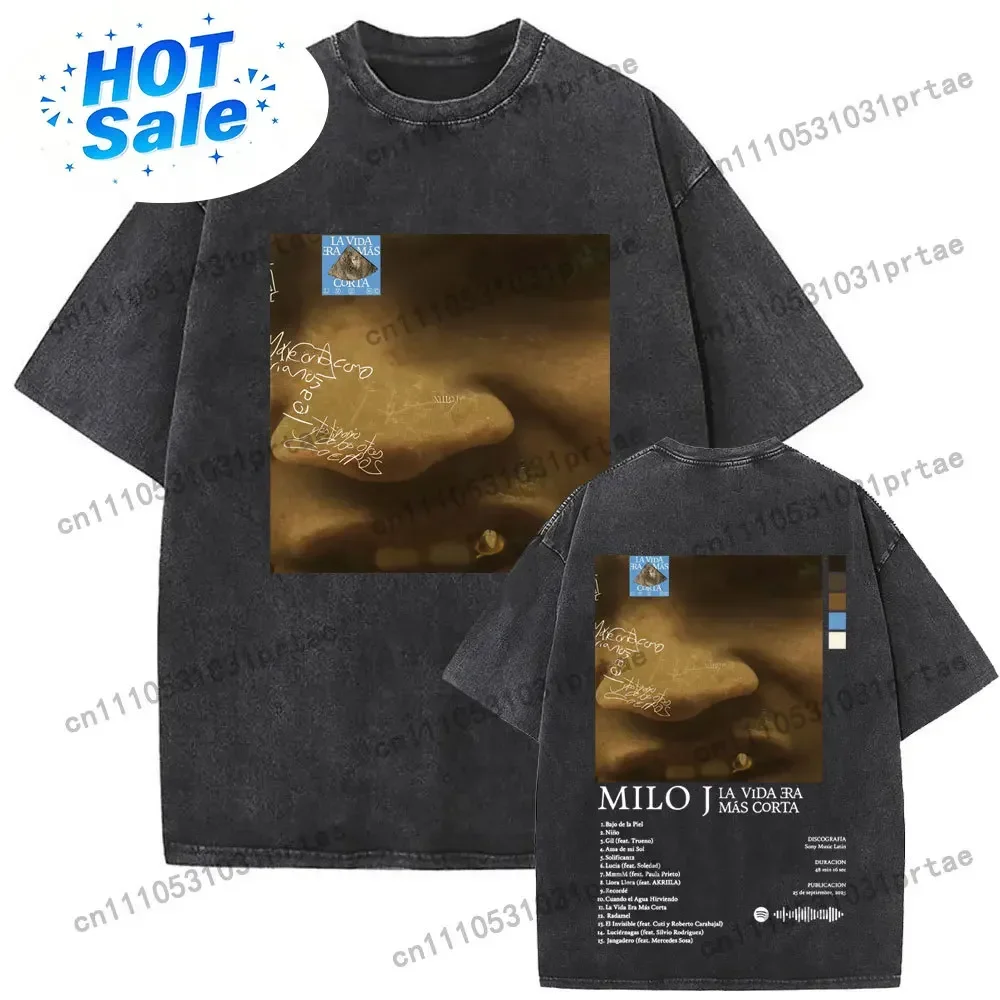 Washed Vintage Rapper Milo J La Vida Era Mas Corta Merch T-shirt Men Women Hip Hop Fashion Pop Music Short Sleeve Tops T Shirts