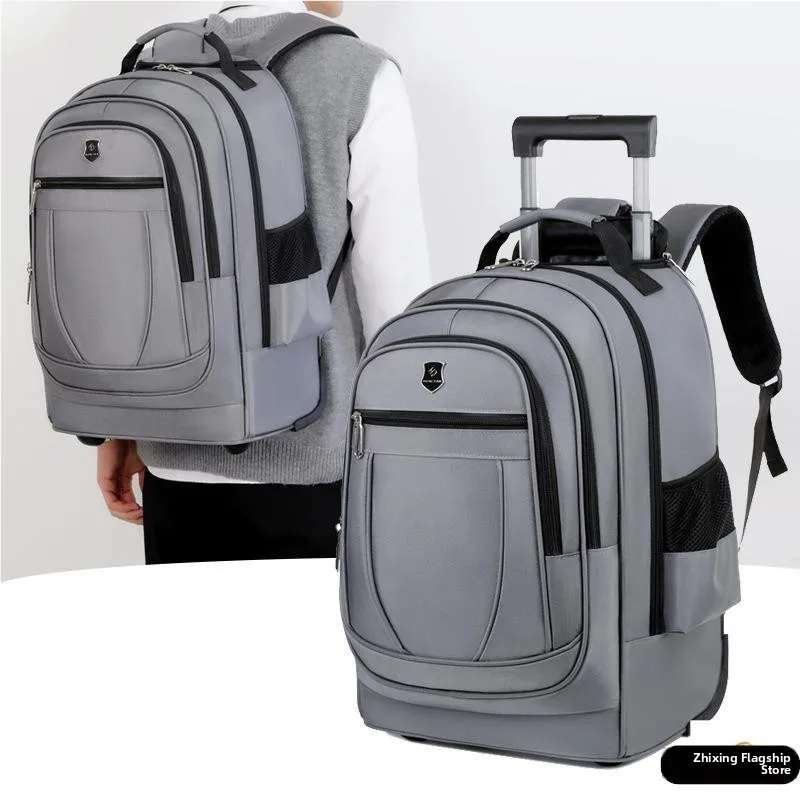 Business Travel Men's Backpack Large Capacity Lightweight Luggage Bag with Pull Rod And Wheels Outdoor Fitness Bag