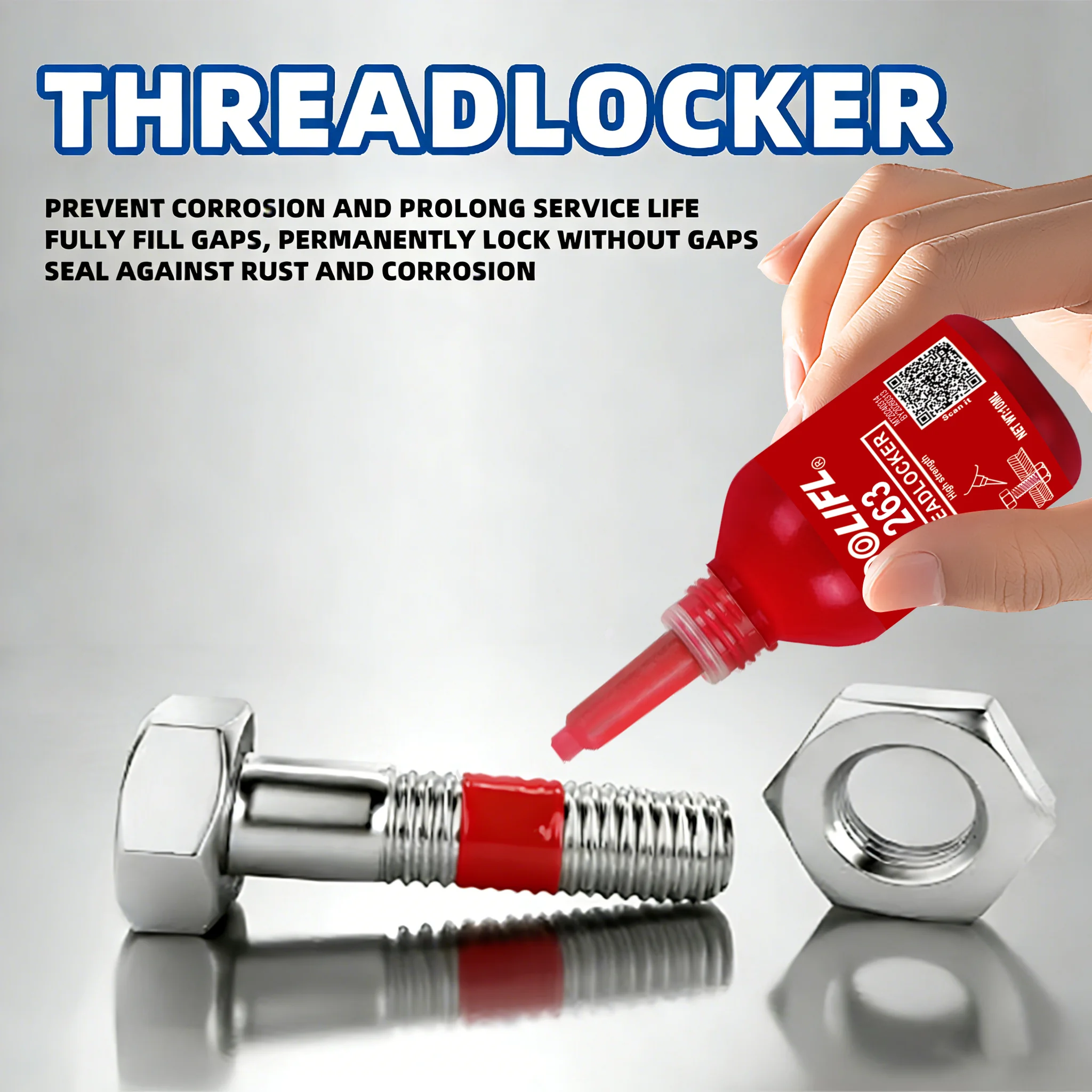 10ml 263 無酸素接着剤 高強度 - 金属ボルトナット用緩み止め接着剤 耐熱防振 赤色シーラント