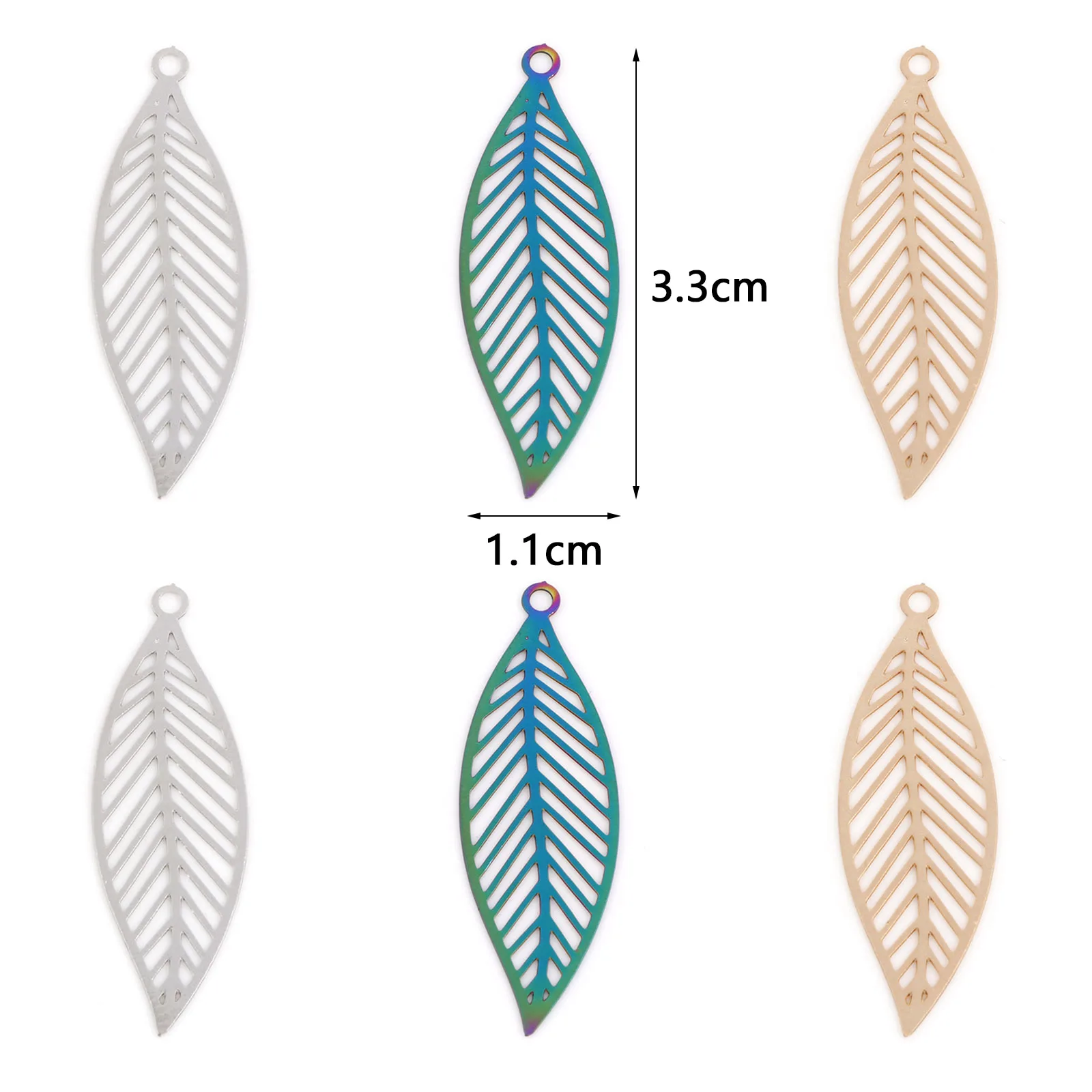 Iron Alloy Filigree Stamping Pendants Multicolor Leaf Plant Hollow Metal Charms DIY Necklace Earrings Jewelry 3.3cmx1.1cm,10PCs