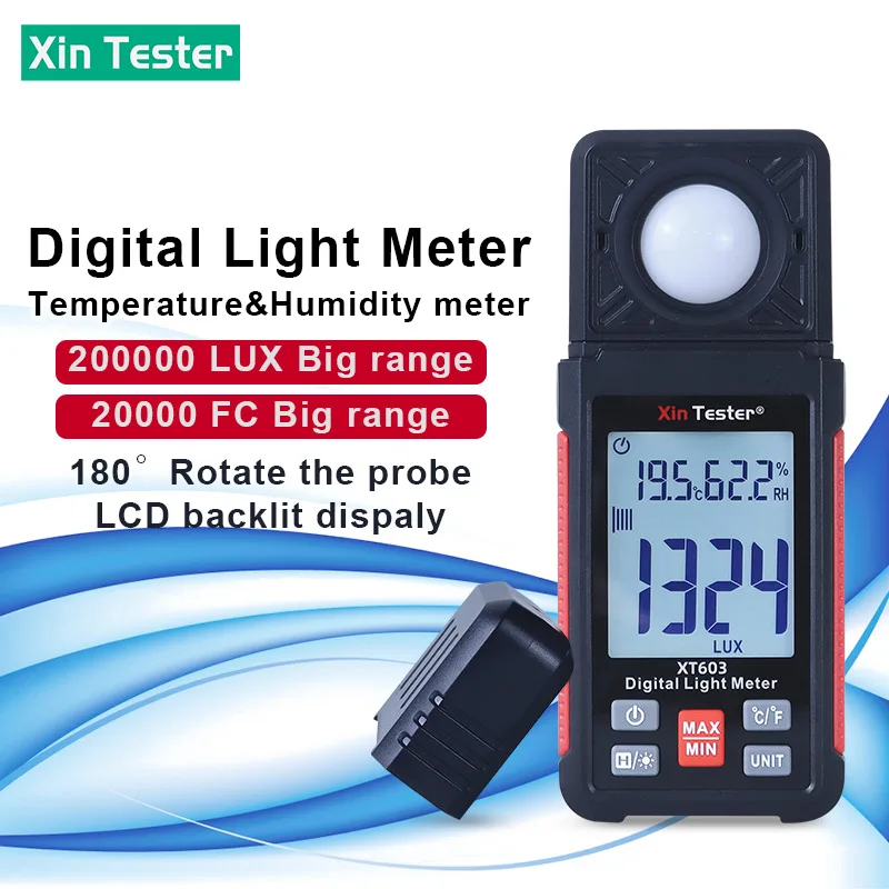 

Xin Tester XT603 200,000 Digital Lux Meter Illuminance Sensor Photometer Ambient Humidity Temperature Meter