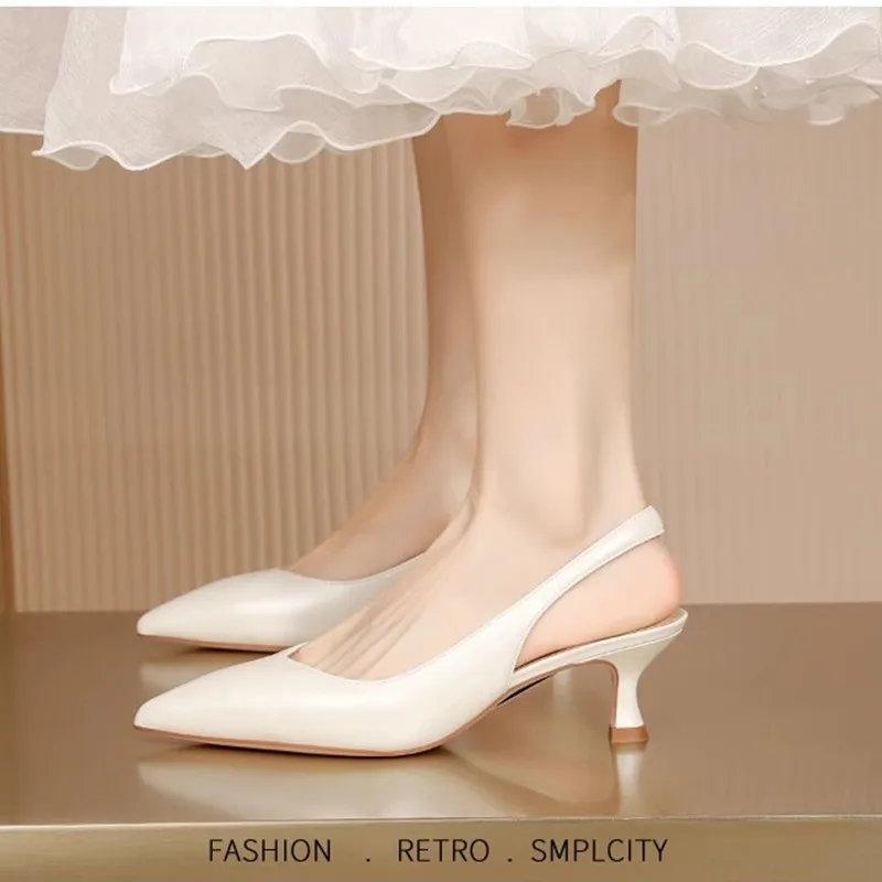 Elegant High Heels Silver Pumps Women 2024 Summer Slingbacks Pointed Toe Party Shoes Woman Solid Thin Heeled Sandals Ladies