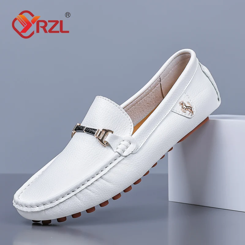 YRZL Men Loafers Soft Moccasins High Quality Spring Autumn PU Leather Shoes Men Flat Driving Shoes White Loafers for Men