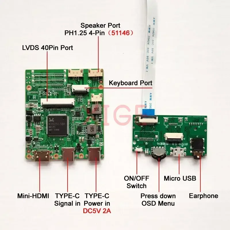 Imagem -02 - Controlador Driver Board para Laptop Kit Faça Você Mesmo para Lp125wh2-slb1 Slt1 Tlb2 Tle1 125 Lvds 40 Pin Tipo-c Matrix Mini-hdmi Usb-c 1366x768