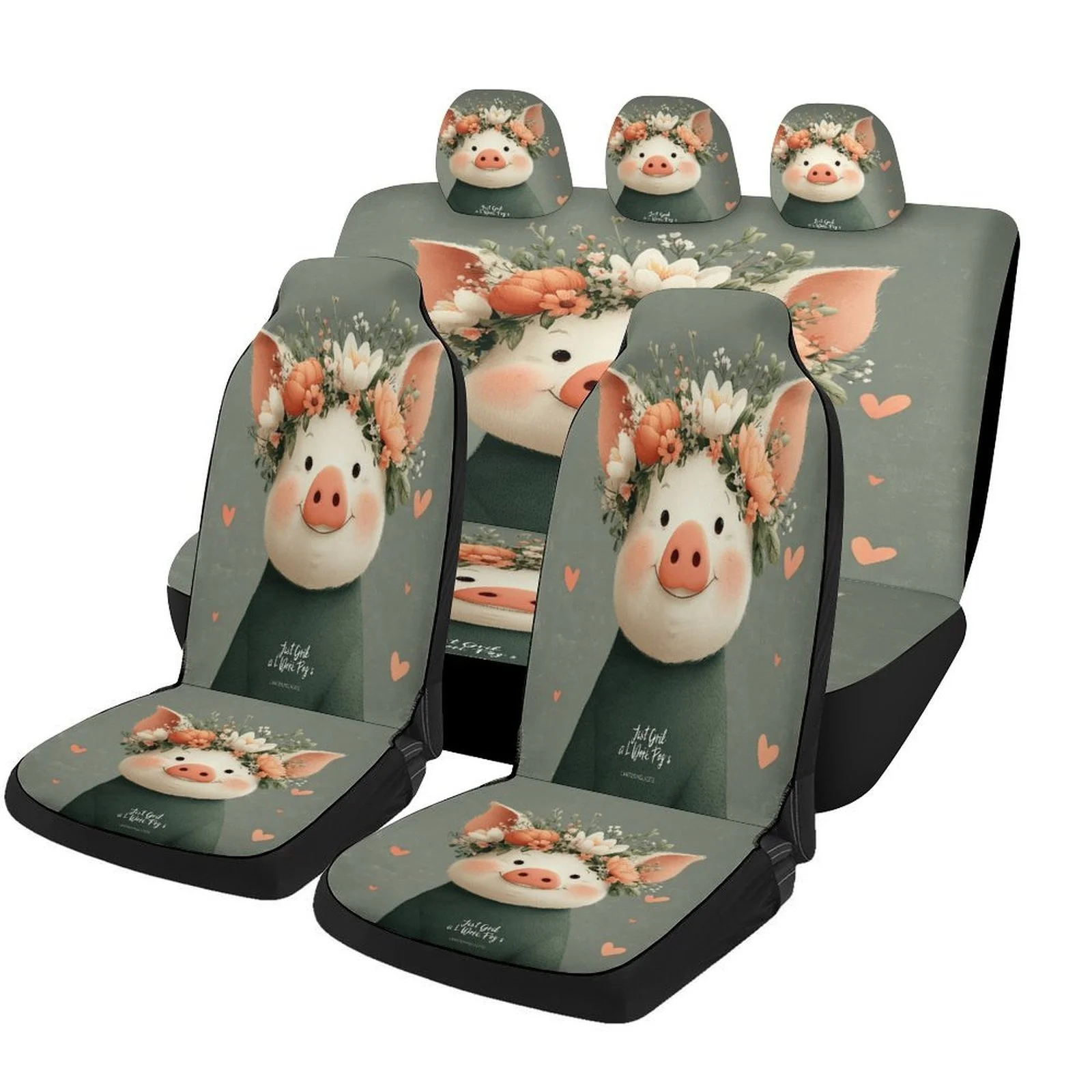 

Набор чехлов для автомобильных сидений с цветочным принтом и портретом свиньи, подходит для большинства автомобилей, модные оригинальные защитные чехлы для автомобильных сидений, полный комплект, чехлы для автомобильных сидений.